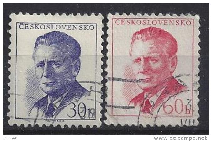 Czechoslovakia 1958  Antonin Novotny  (o) Mi.1081 C-1082 C (11.75 X 11.25) - Gebruikt