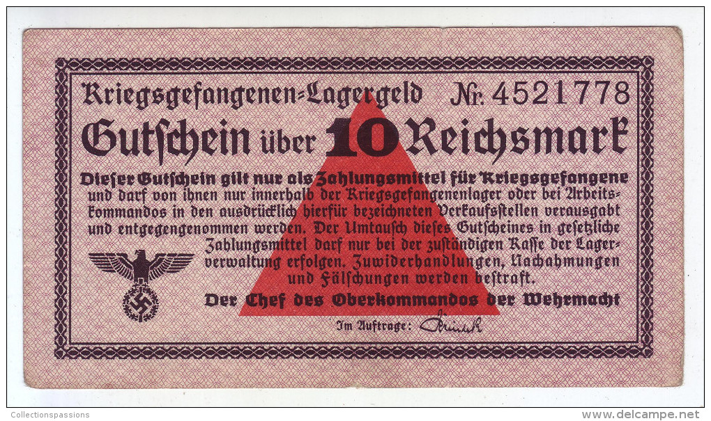 ALLEMAGNE - Billet De 10 Reichsmark. Camps De Prisonniers. Guerre 39-45. - Autres & Non Classés