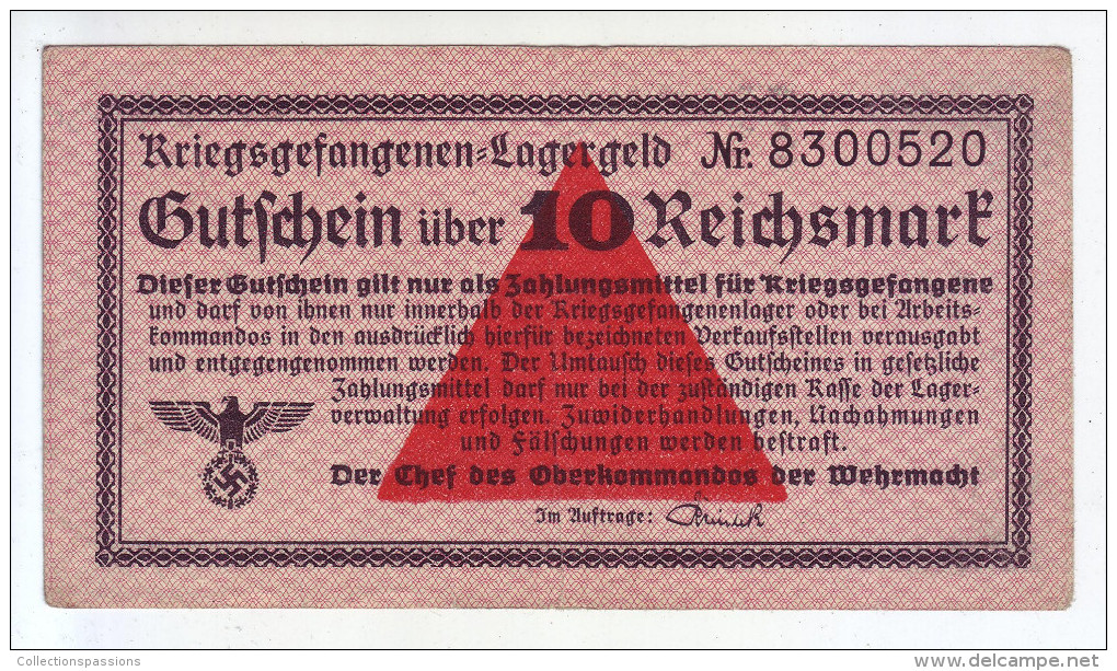 ALLEMAGNE - Billet De 10 Reichsmark. Camps De Prisonniers. Guerre 39-45. - Autres & Non Classés