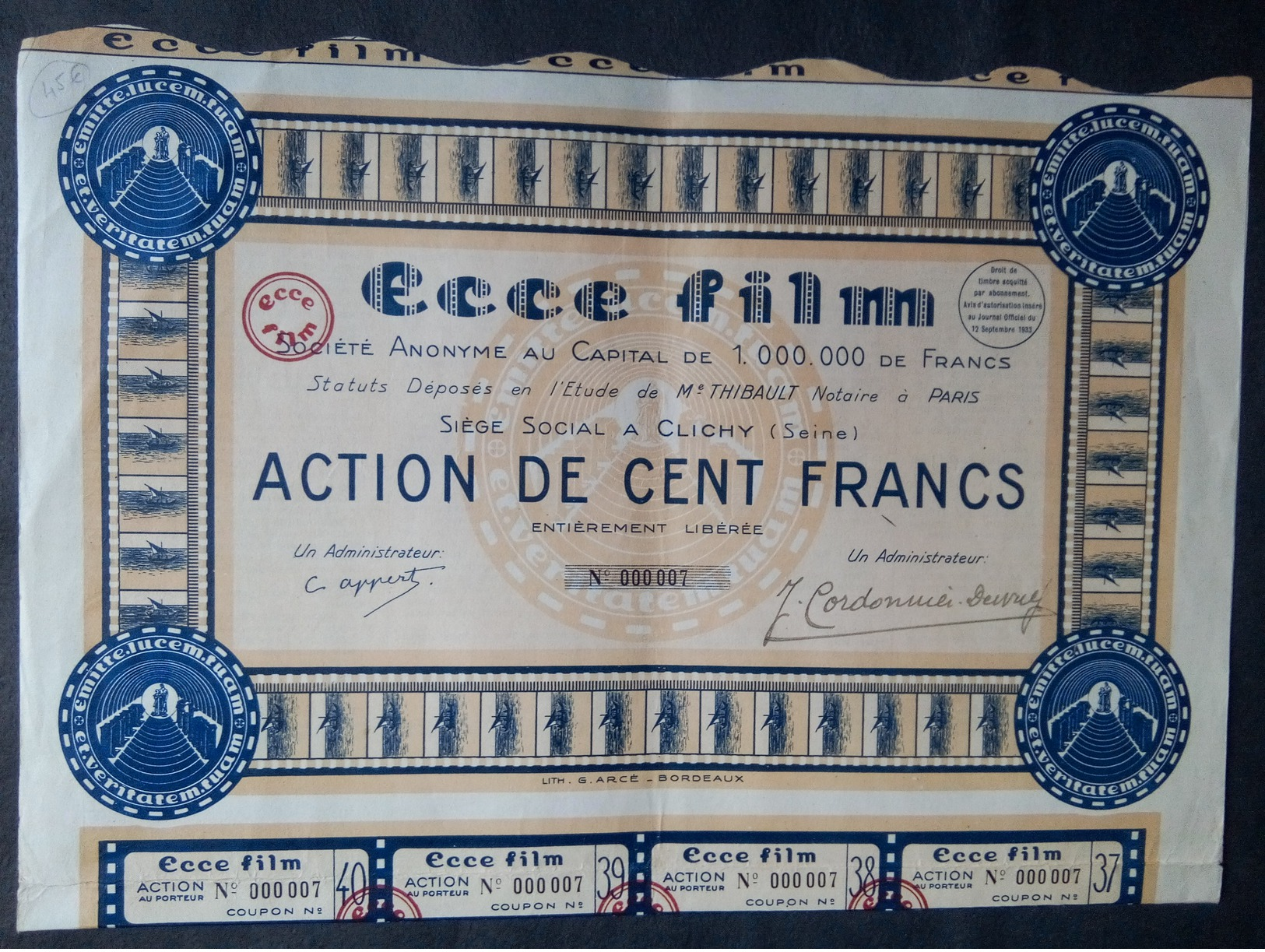 1 S.A.ECCE FILM CLICHY Action 100 FR + Coupons - Andere & Zonder Classificatie