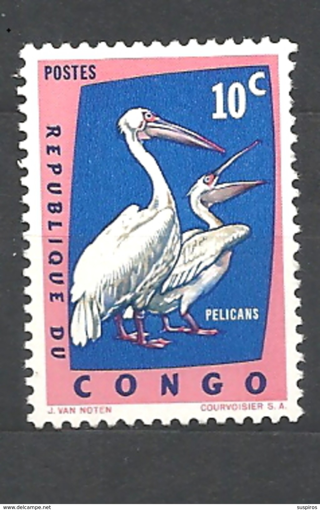 CONGO  BELGA     1963 Protected Birds MNH  	Pelecanus Onocrotalus - Nuevas/fijasellos