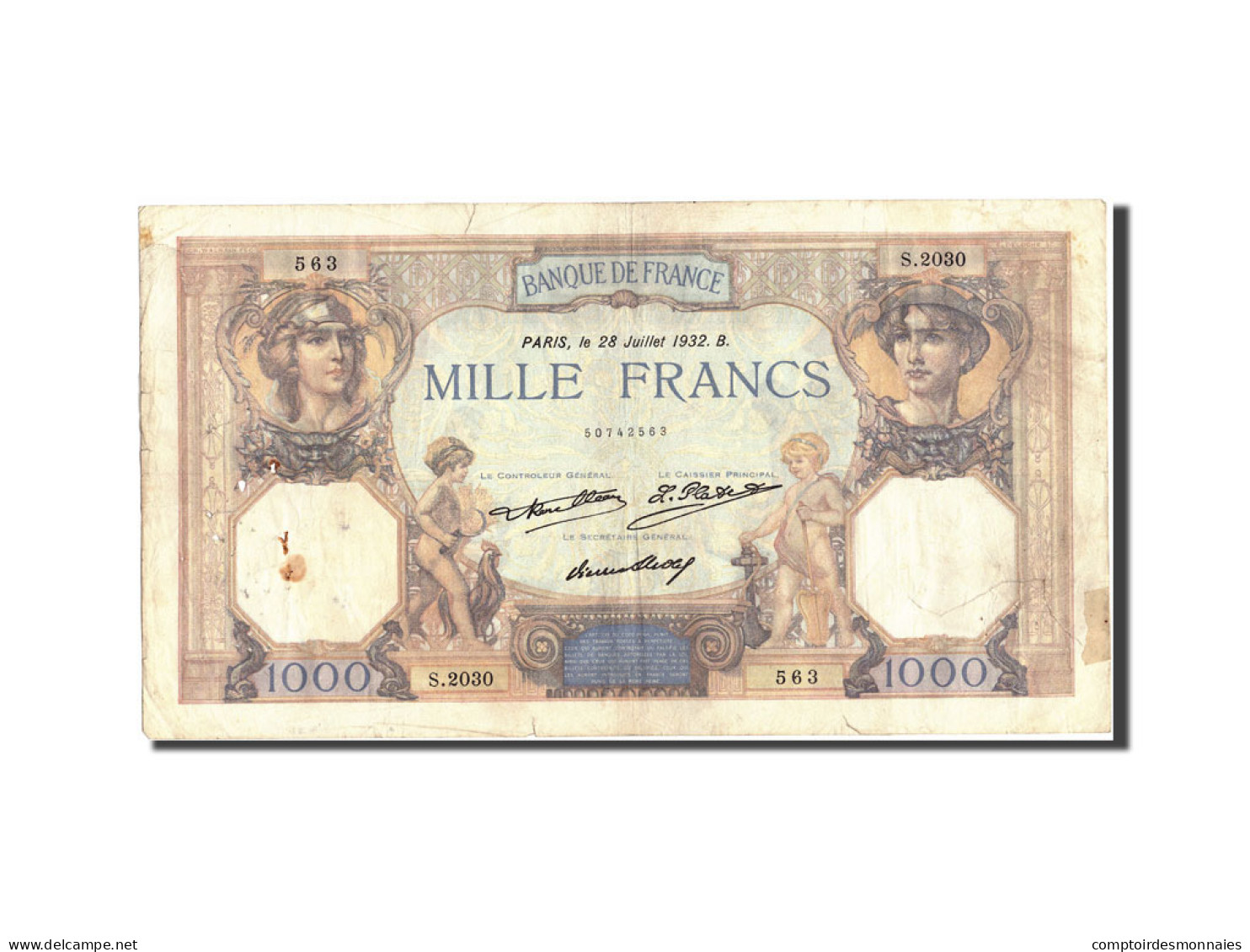 Billet, France, 1000 Francs, 1 000 F 1927-1940 ''Cérès Et Mercure'', 1932 - 1 000 F 1927-1940 ''Cérès Et Mercure''