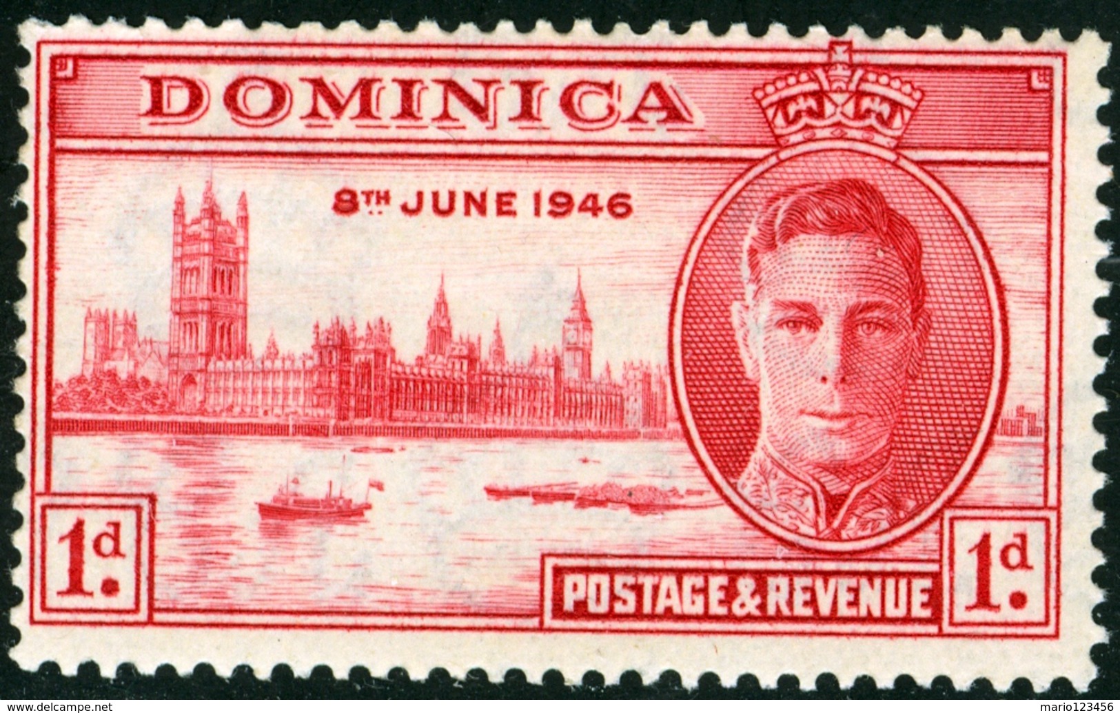 DOMINICA, BRITISH COMMONWEALTH, 1946, COMMEMORATIVO, PACE, PEACE, RE GIORGIO VI, FRANCOBOLLO NUOVO (MLH*) - Dominique (...-1978)