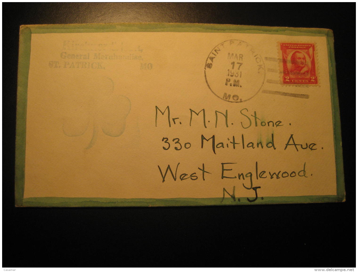 SAINT PATRICK 1931 To West Englewood Ireland Irish Religion Cancel Cover USA - Christentum