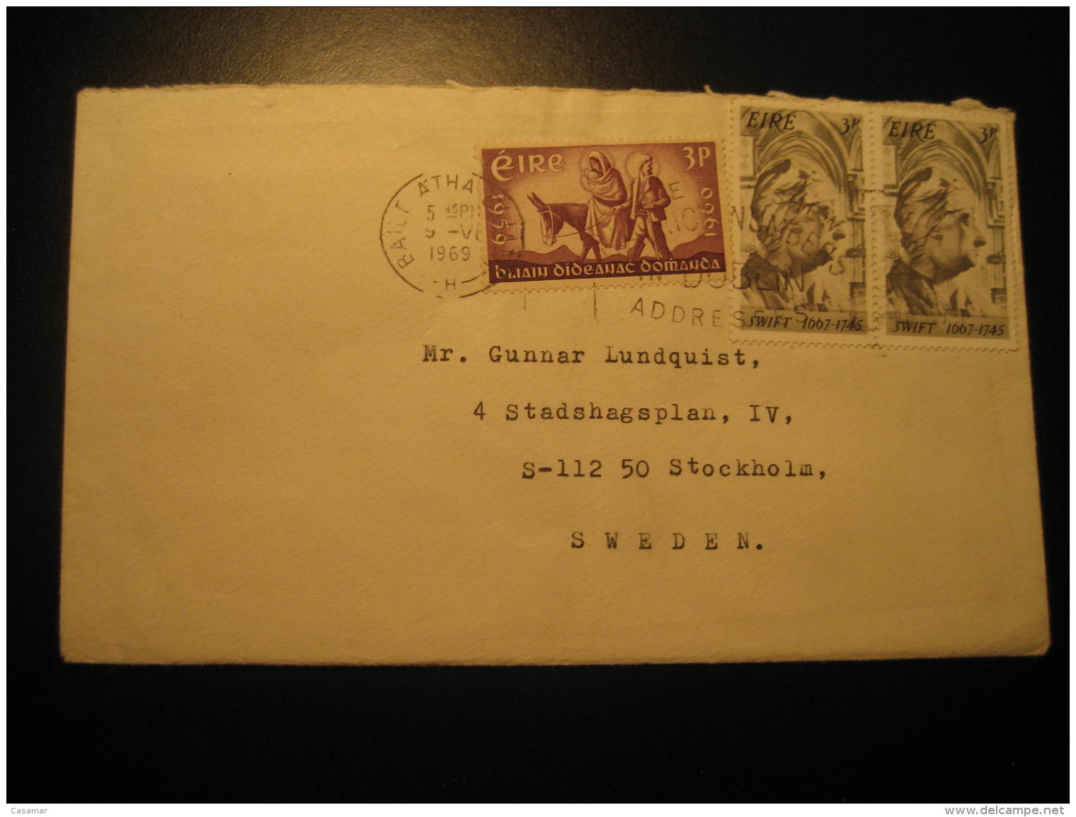 Baile Atha Cliath 1969 To Stockholm Sweden 3 Stamp On Cover Ireland Eire - Lettres & Documents