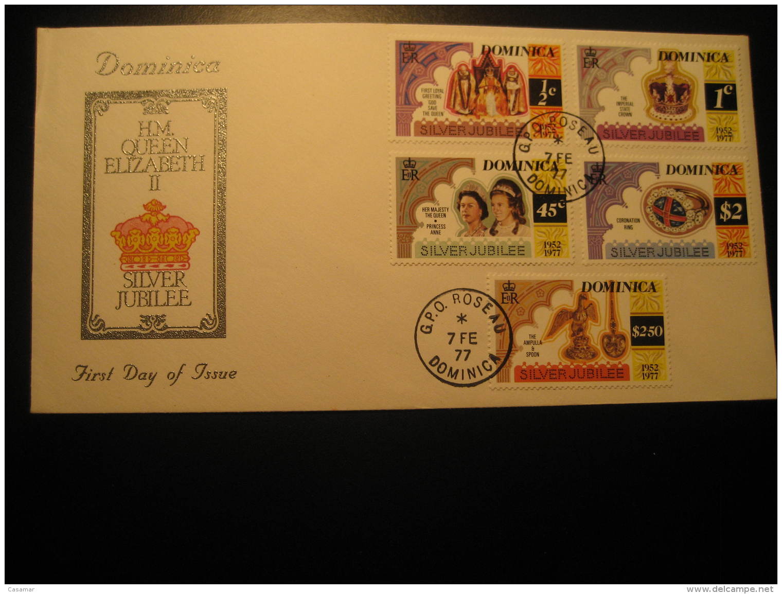 G.P.O. Roseau 1977 Silver Jubilee 5 Stamp On FDC Cover DOMINICA British Colonies - Dominique (...-1978)