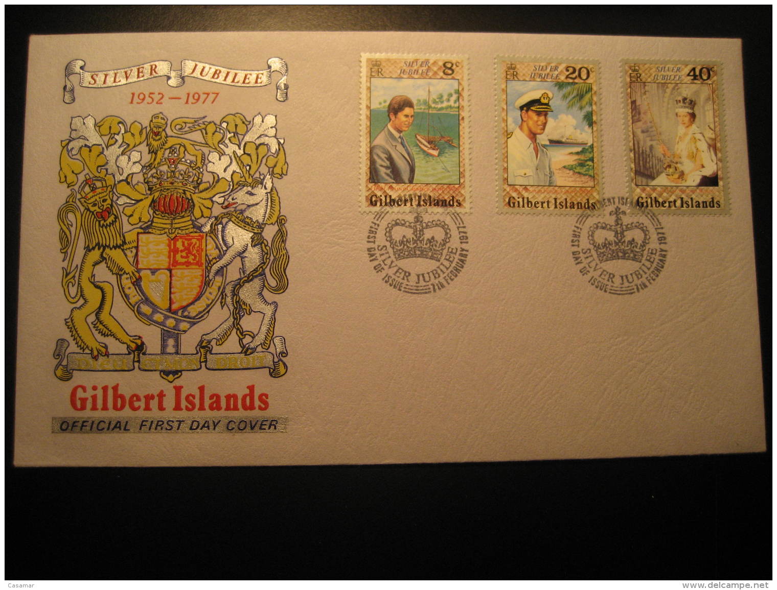 GILBERT ISLANDS 1977 Silver Jubilee Royalty 3 Stamp On FDC Cover - Gilbert & Ellice Islands (...-1979)