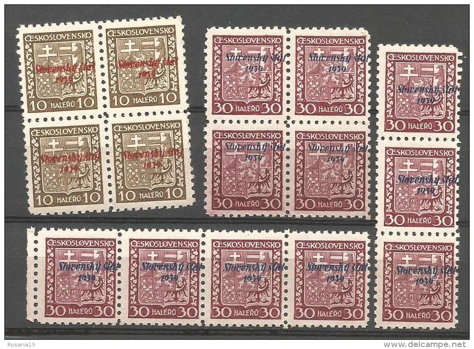 B2S1---   CESKOSLOVENSKO, TUTTI   VARIETA' DI SOPRASTAMPA,  SLOVENSKY  STAT  1939,  TUTTI VARIETA,  PEZZI  72, - Variétés Et Curiosités