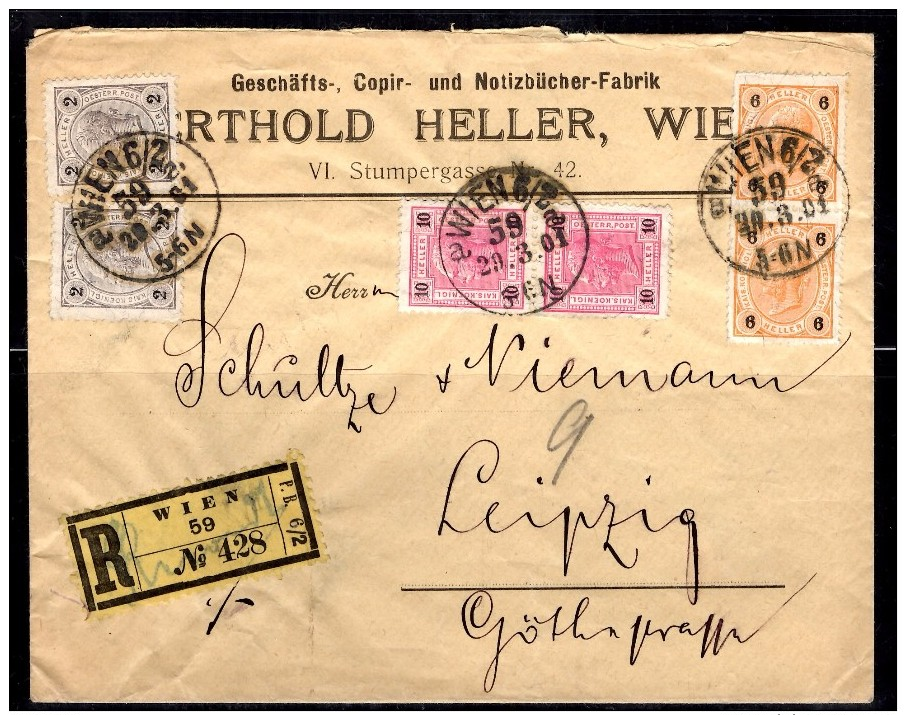 Autriche Belle Lettre Recommandée De 1901 Vienne/Leipzig. Affranchissement Composé. B/TB. A Saisir! - Briefe U. Dokumente