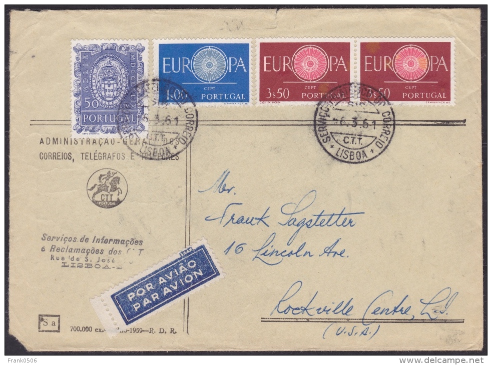Portugal, 1961, CEPT Europa Letter, Lisbon To USA - Covers & Documents