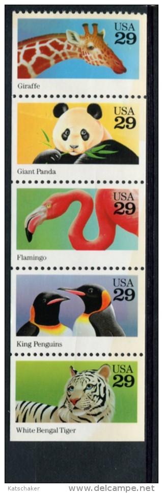 223004552 USA 1992 ** MNH SCOTT 2709a ( 2705 2706 2707 2708 2709 ) Wild Animals TIGER FLAMINGO PENGUINS PANDA GIRAFFE - Unused Stamps