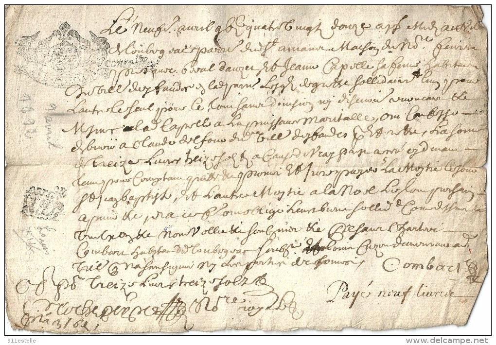 Cachet Genéralité Document 1692 - Manuscrits