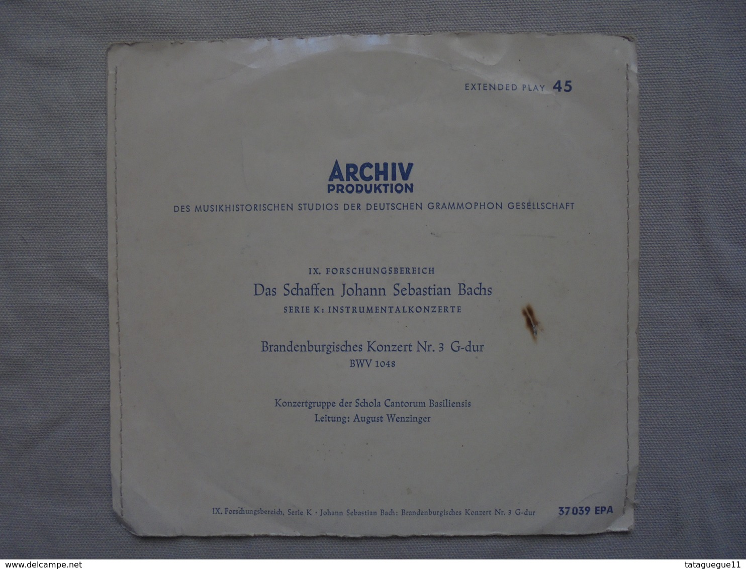 Ancien - Disque Vinyle 45 T - J.S. BACH - Archiv Produktion 1952 - Klassiekers