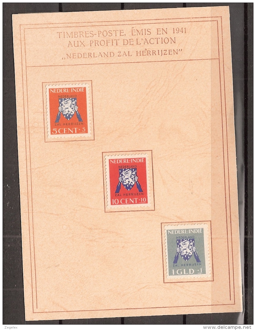 Ned Indie 1941 Vrij Nederland NVPH 290-292 Ongestempeld Op Herdenkingskaart 1941 - Uniek Stukje Geschiedenis - Nederlands-Indië