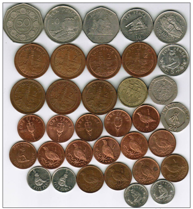 Gibraltar Collection Of 35 Coins 1988-2012 All Listed & Different - Gibraltar