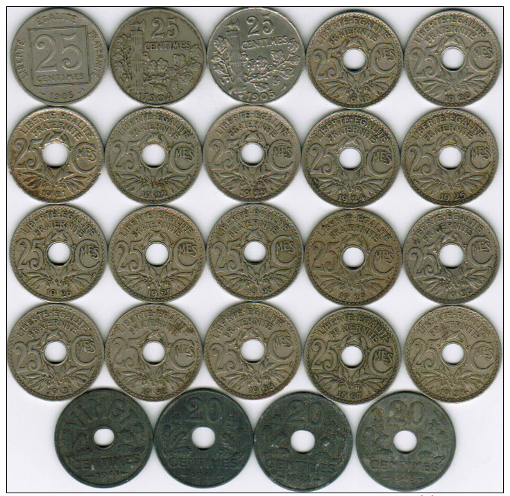 France Collection Of 24x 25 & 20 Centimes 1903-1943 All Listed & Different - Otros & Sin Clasificación