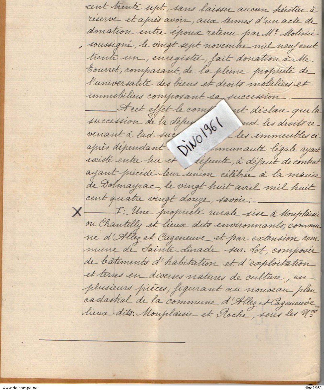 VP5865 - SAINTE LIVRADE - Acte De 1937 - Attestation Notariée Succession TOURRET à ALLEZ ET CAZENEUVE - Manuscrits