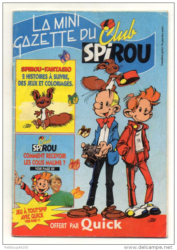BANDE DESSINEE  La Mini Gazette Du Club Spirou  OFFERT Par QUICK  Avril 1996 - Spirou Et Fantasio
