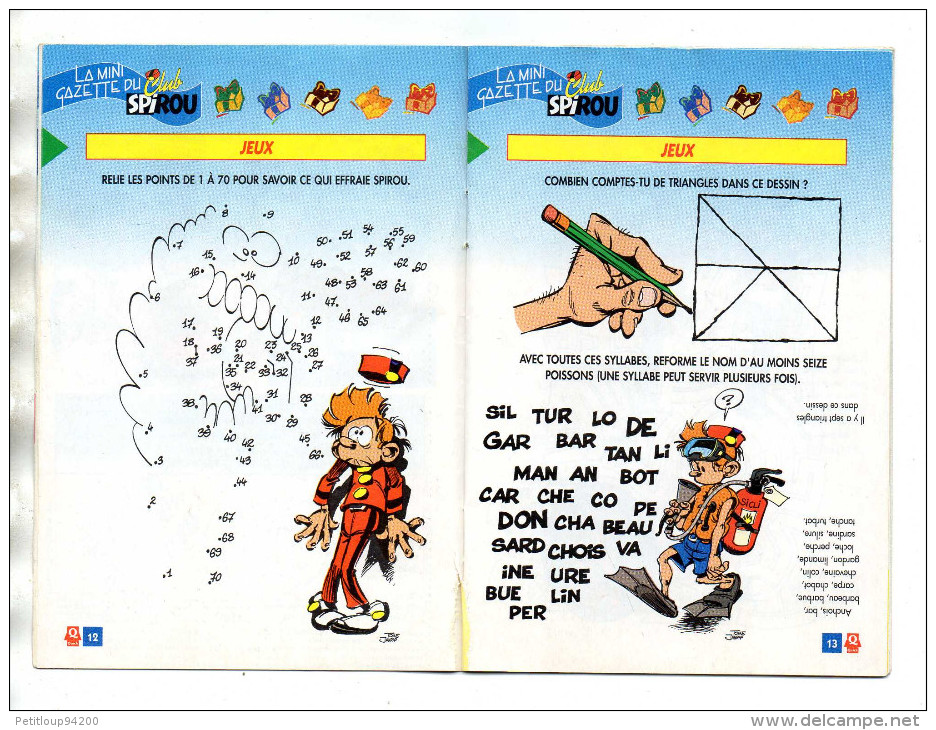 BANDE DESSINEE  La Mini Gazette du Club Spirou  OFFERT par QUICK  Avril 1996