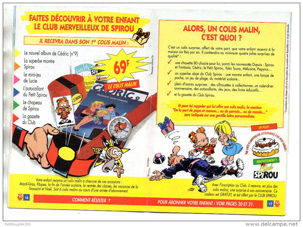 BANDE DESSINEE  La Mini Gazette du Club Spirou  OFFERT par QUICK  Avril 1996