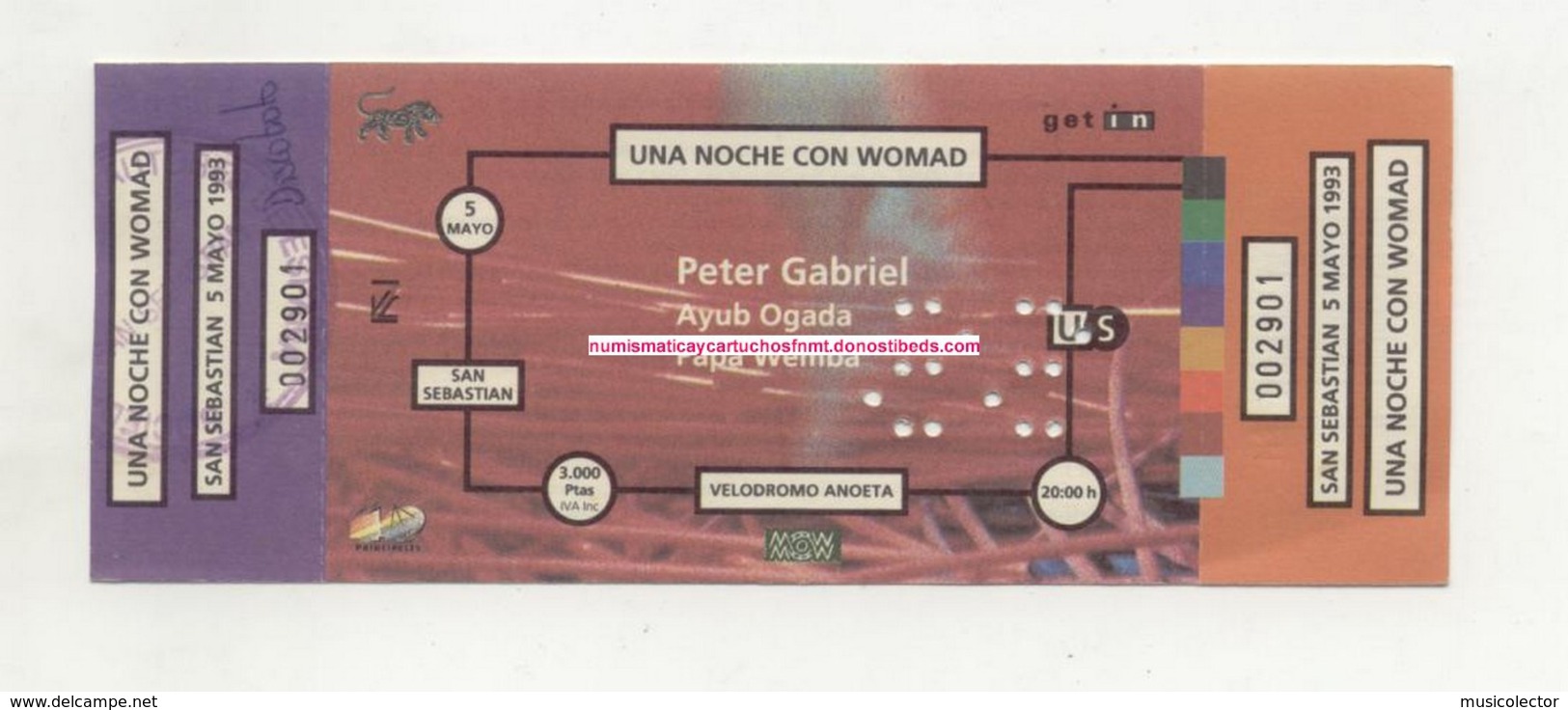 Peter Gabriel Ayub Ogada Papa Wemba  San Sebastian 1993  Unused Concert Ticket  NEW - Concerttickets