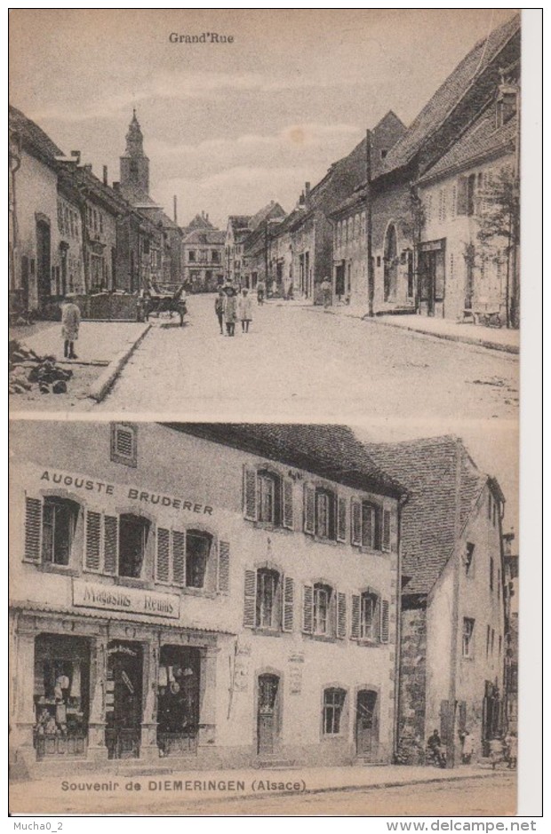 67-DIEMERINGEN- 2 VUES - GRAND RUE ET MAGASINS REUNIS- BELLE CARTE - Autres & Non Classés