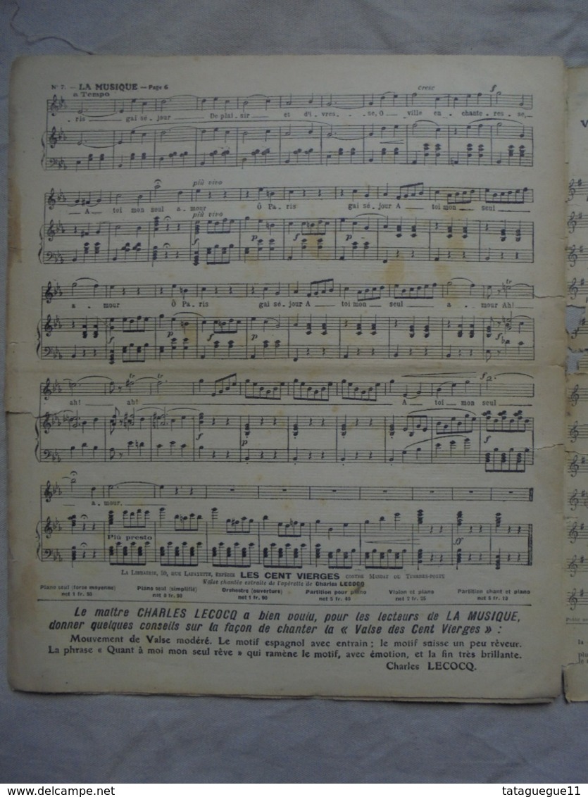 Ancien - Partition LA MUSIQUE N° 7 Dimanche 3 Mars 1912