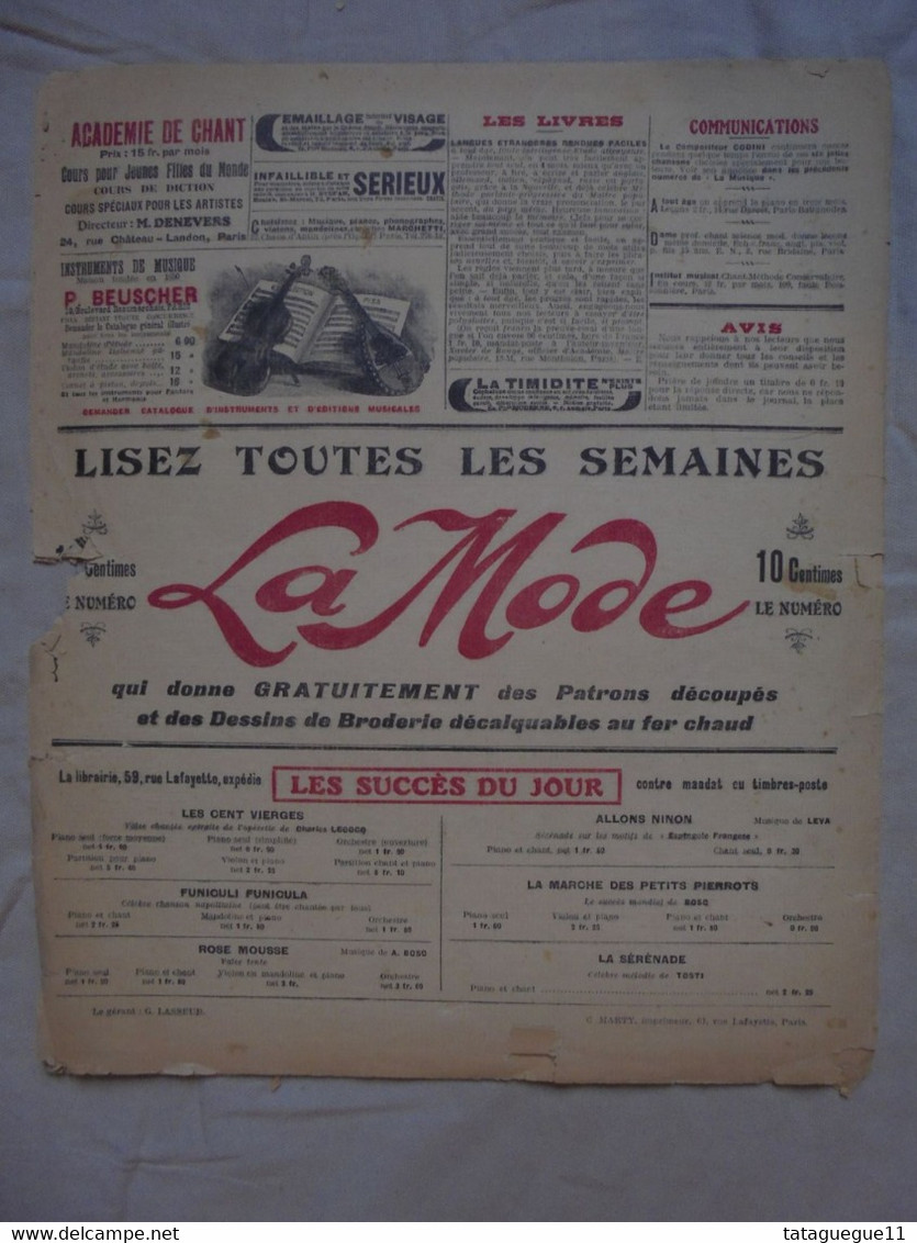 Ancien - Partition LA MUSIQUE N° 14 Dimanche 9 Juin 1912