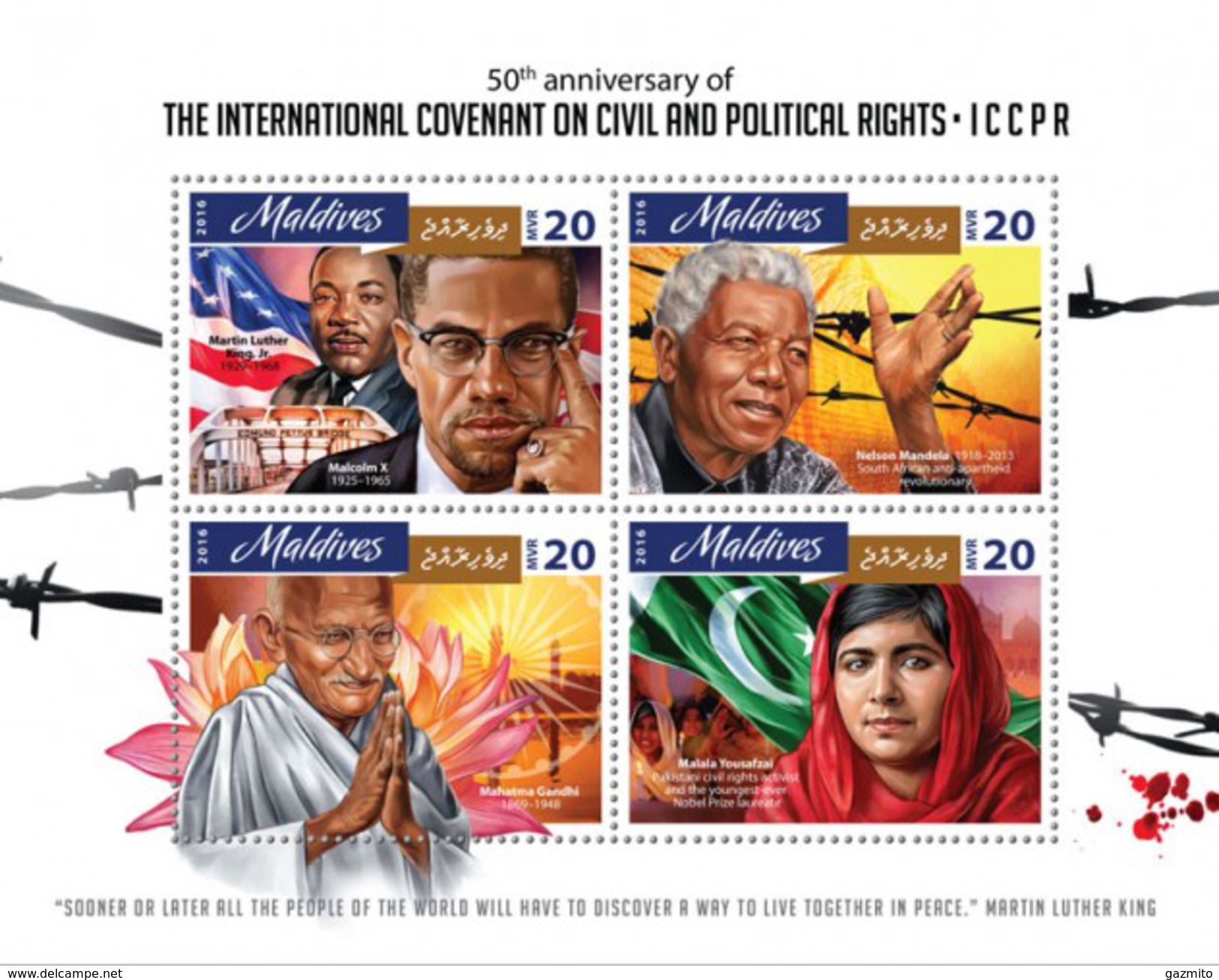 Maldives 2016, Civil Right, MLK, Mandela, Gandhi, 4val In BF - Martin Luther King