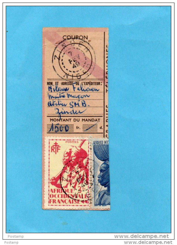 MARCOPHILIE-Coupon De Mandat  NIGER --cad 1949 -ZINDER - Afft Tp AOF -Valeur 1500frs - Covers & Documents