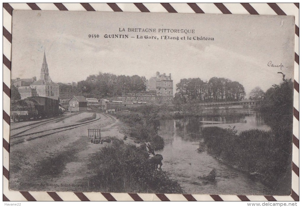 6AI4257 QUINTIN LA GARE L'ETANG ET LE CHATEAU Cachet Militaire 71 Regt Infanterie   2 Scans - Quintin