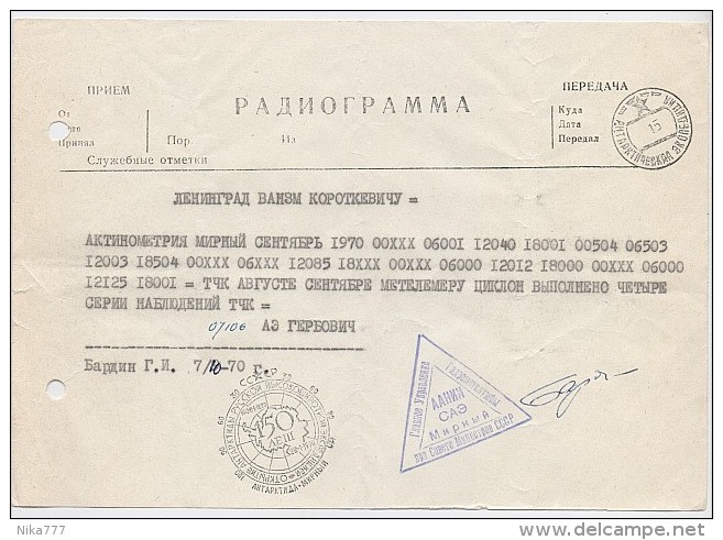 ANTARCTIC Station Base Mirny Radio Telegram 15 SAE Pole Mail RUSSIA USSR Polar Signature Radio - Forschungsstationen