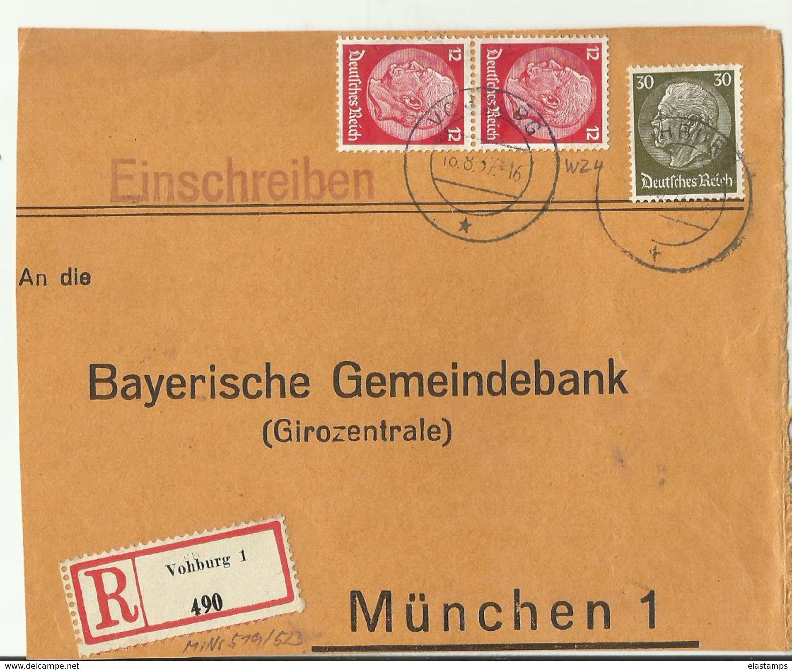 DR  R-CV ONLY FRONT 1937 VOHBURG - Briefe U. Dokumente