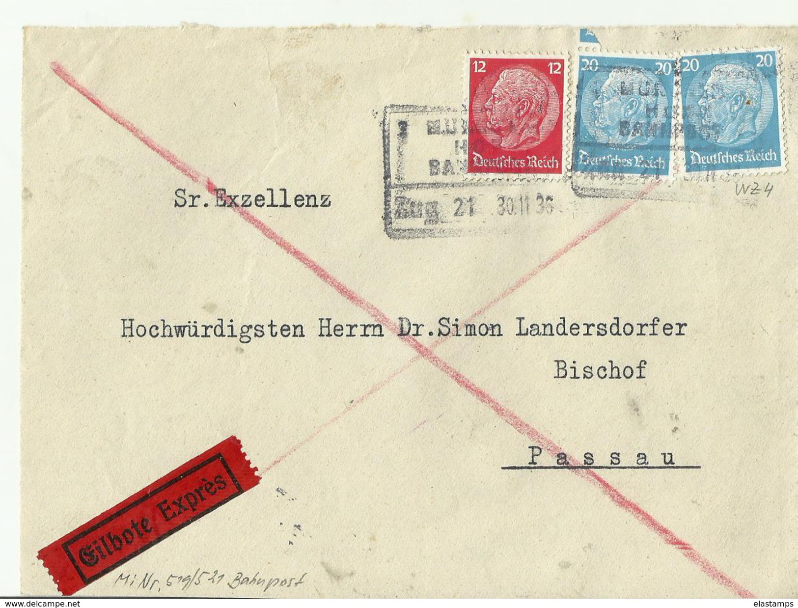 DR CV ONLY FRONT 1936 Bahnpost - Briefe U. Dokumente