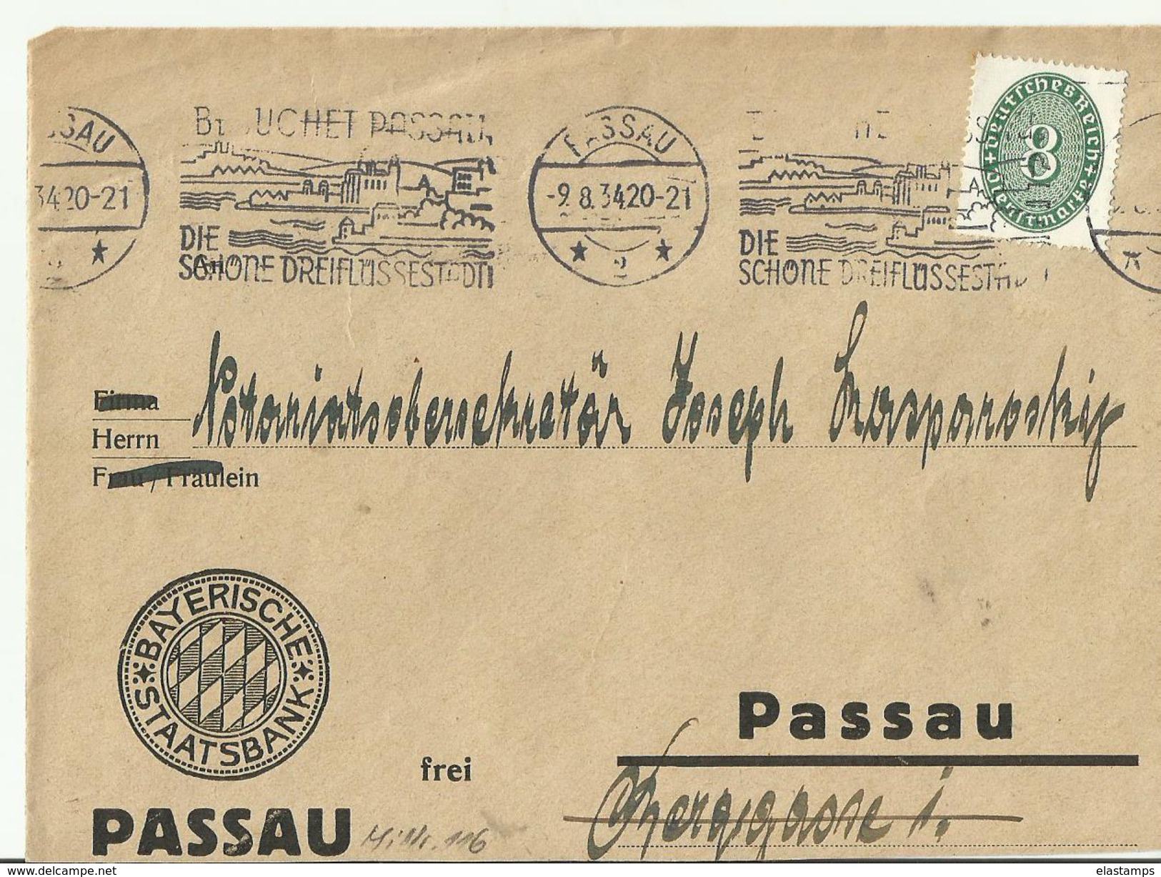 DR CV ONLY FRONT 1934 PASSAU SST - Briefe U. Dokumente