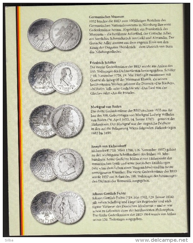 Germany First Five Silver Commemorative Coins / Germanic Museum, Schiller, Markgraf Von Baden, Eichendorff, Fichte - Verzamelingen