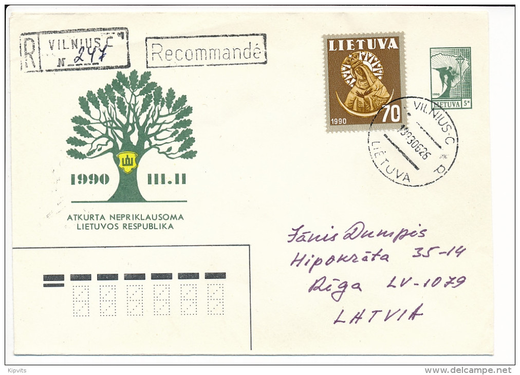 Registered Uprated Stationery Cover - 26 June 1993 Vilnius C To Latvia - Lithuania