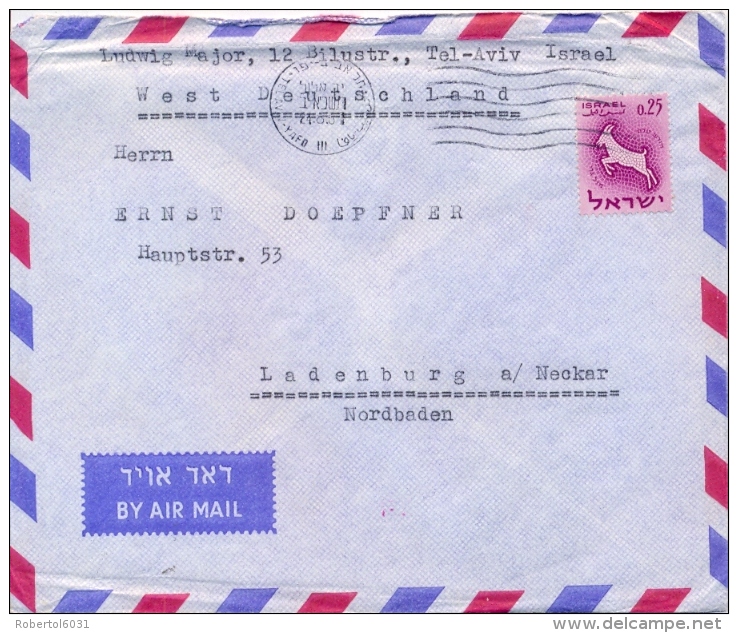 Israel 1961 Cover By Air Mail From Tel Aviv To Germany BRD With 25a Sign Of Zodiac Goat - Astrologia