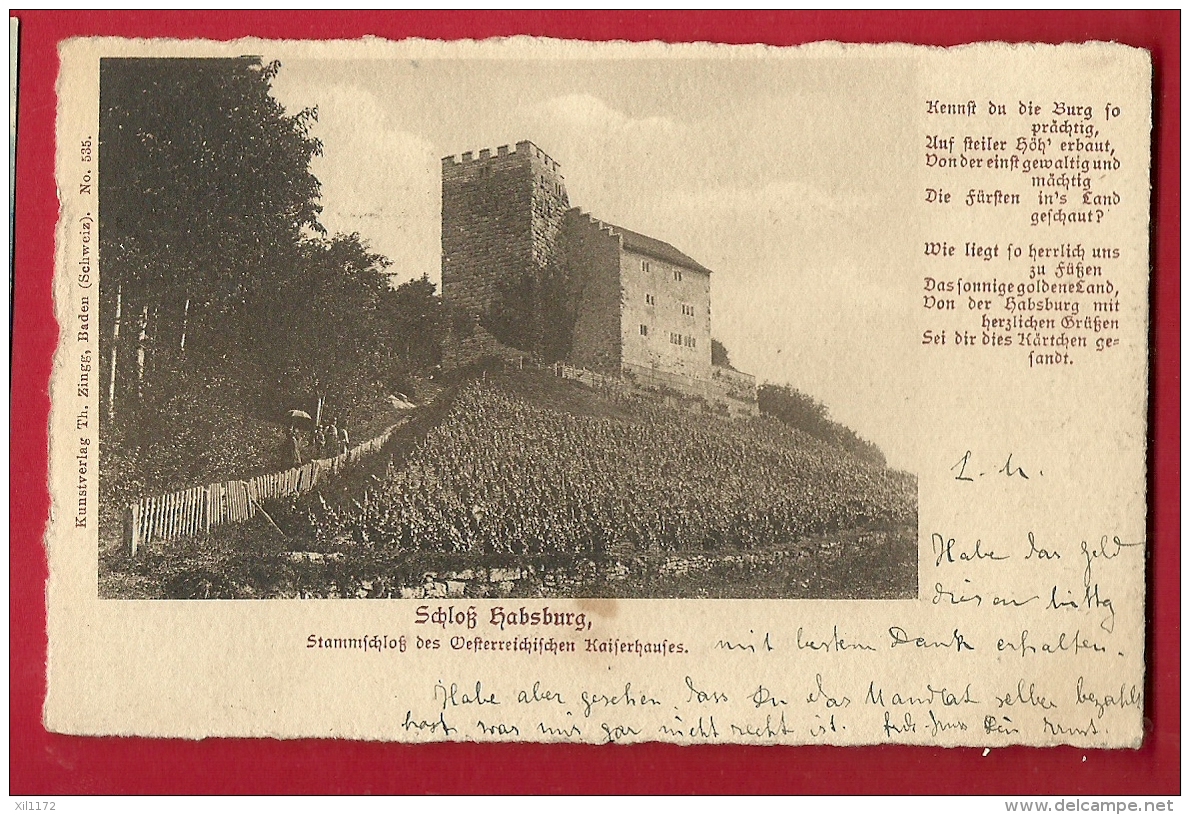 FIM-17  Schloss Habsburg.   Pionier.  Gelaufen In Lenzburg In 1900. Briefmarke Fehlt - Lenzburg