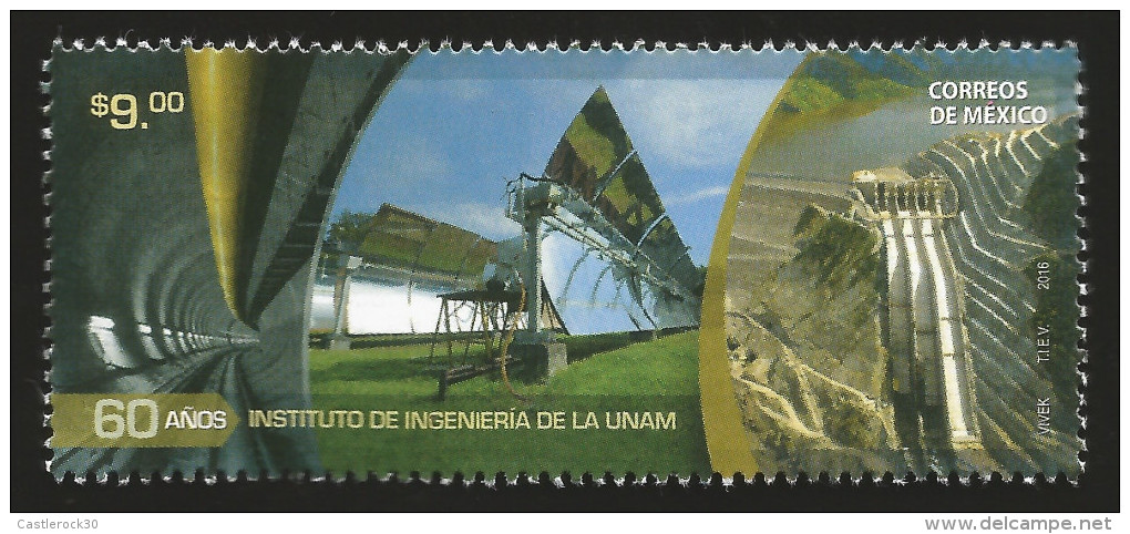 RJ)2016 MEXICO, TUNNEL-SOLAR CELLS-DAM, 60 YEARS OF UNAM'S INSTITUTE OF ENGINEERING, MNH - Mexico