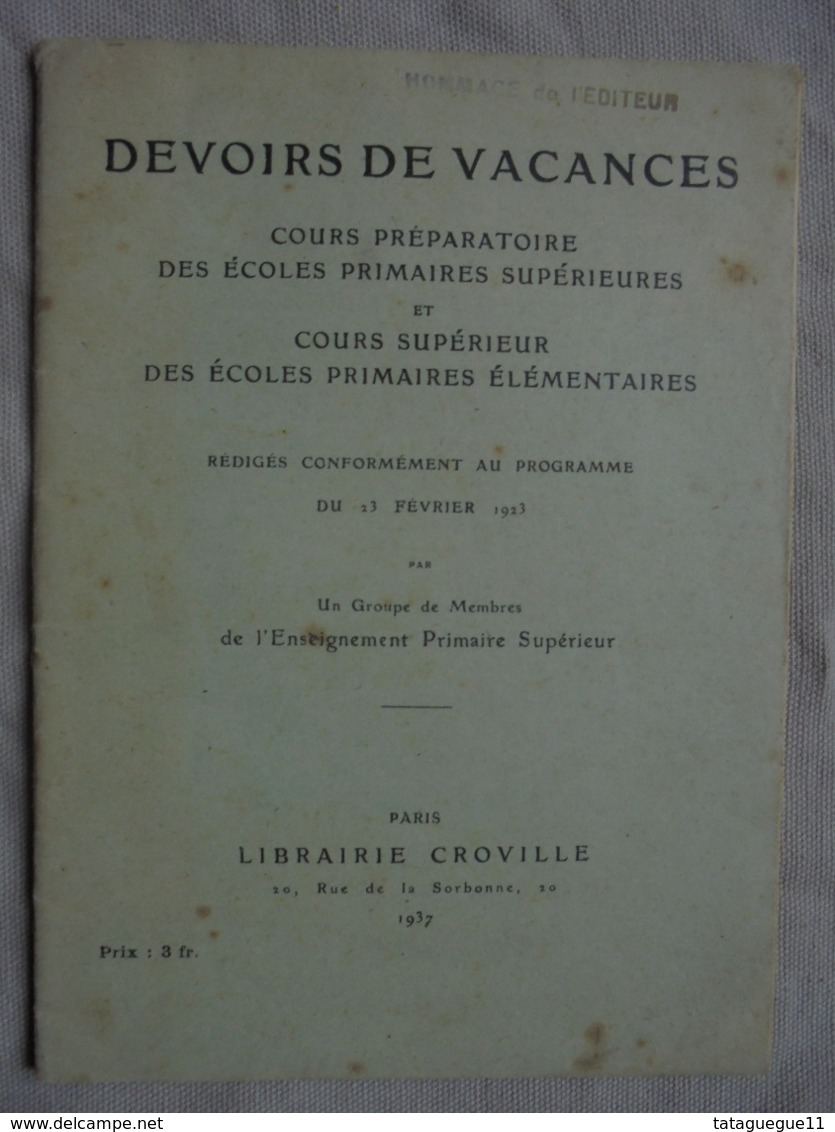 Ancien - Livret De DEVOIRS DE VACANCES 1937 - Autres & Non Classés