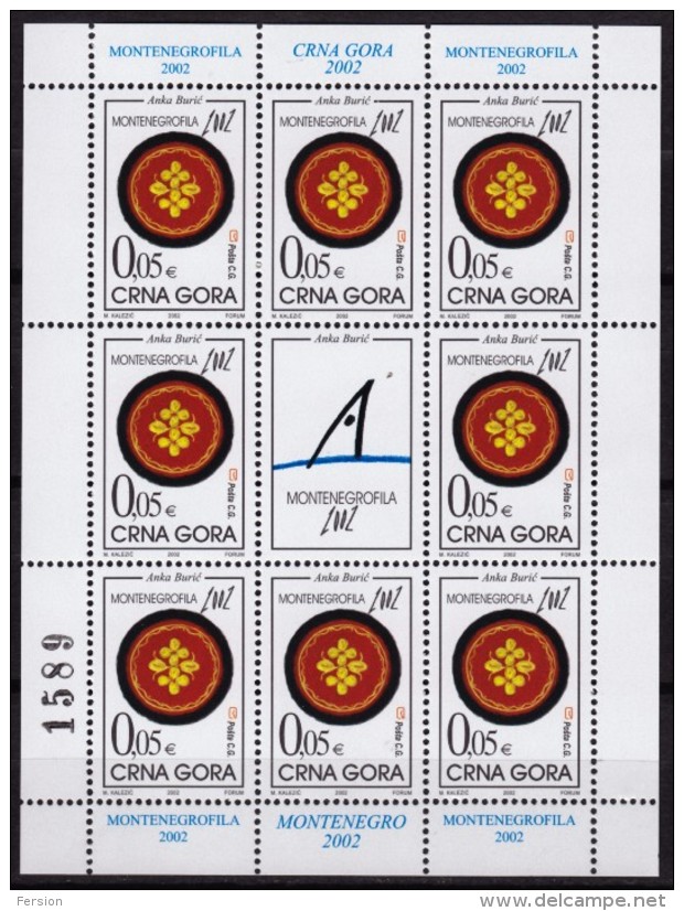 MONTENEGROFILA Stamp Exhibition / 2002 MONTENEGRO - Mini Sheet + LABEL / CINDERELLA / VIGNETTE - MNH - Montenegro