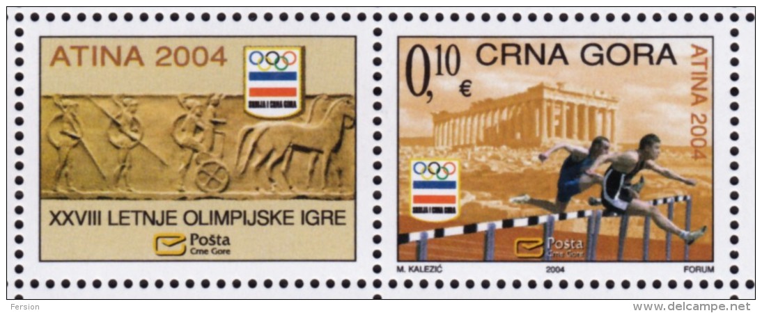 2004. Summer Olympic Games Athens / 2004 MONTENEGRO - Mini Sheet + LABEL / CINDERELLA / VIGNETTE - MNH - Sommer 2004: Athen