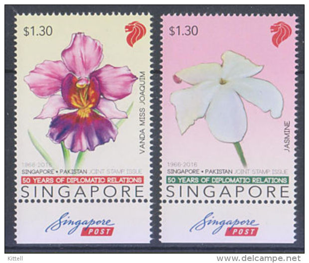 Singapore 2016 Joint Issue With Pakistan . Flowers Orchid Jasmine 2v MNH - Orchideen