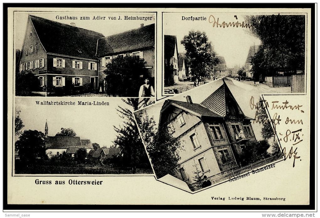 Ottersweier - Schlössel Schmelzer - Gasthaus Zum Adler - Kirche Maria-Linden - Dorfpartie - Ansichtskarte Ca.1900 (5953) - Buehl