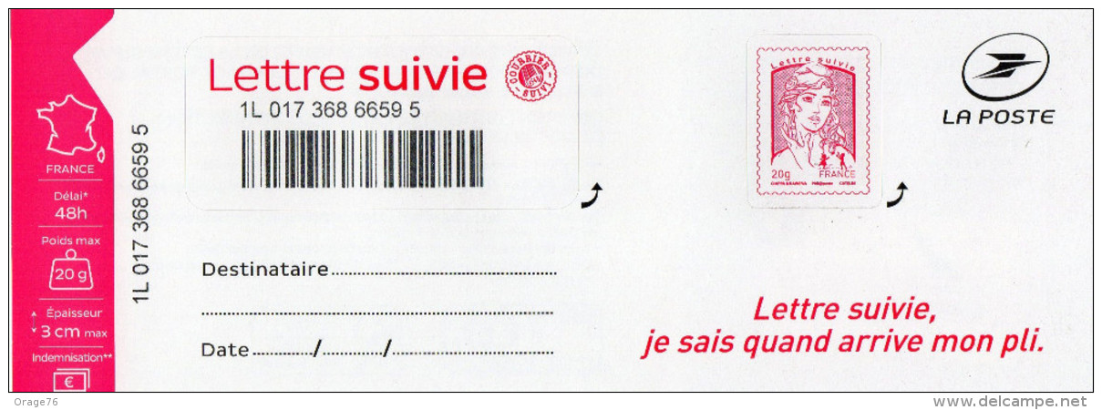 1 NOUVEAU TIMBRE AUTOCOLLANT " SUIVI 20 Gr FRANCE " ADHÉSIF 2016. TTB - Sonstige & Ohne Zuordnung