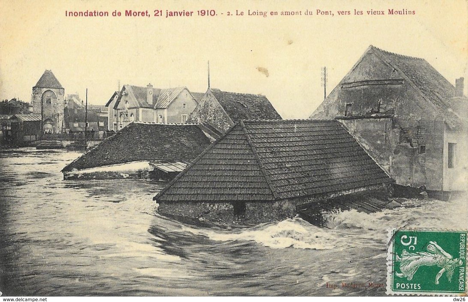 Inondation De Moret, 21 Janvier 1910 - Le Loing En Amont Du Pont Vers Les Vieux Moulins - Inondations