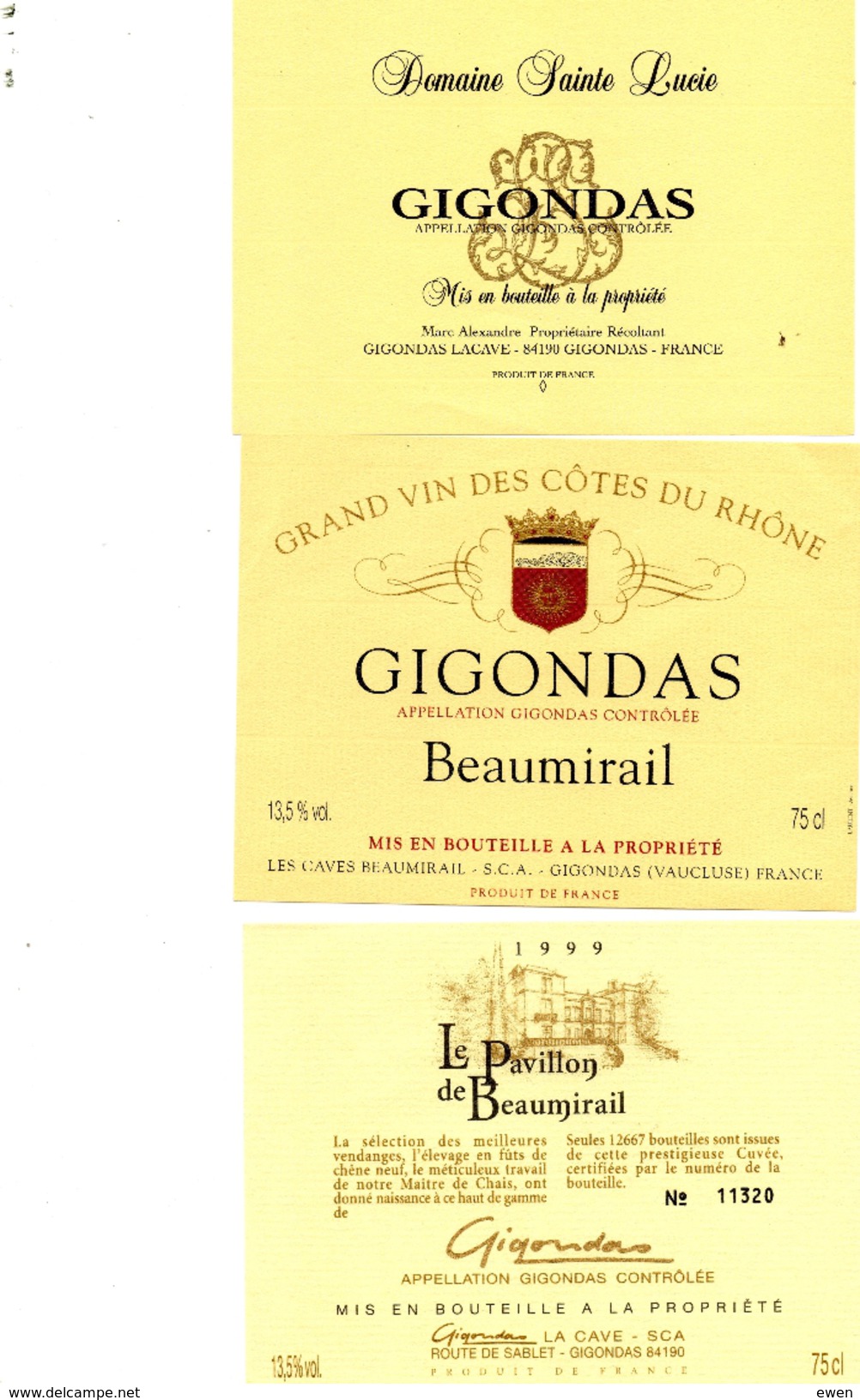 3 étiquettes De Vin Gigondas. - Côtes Du Rhône