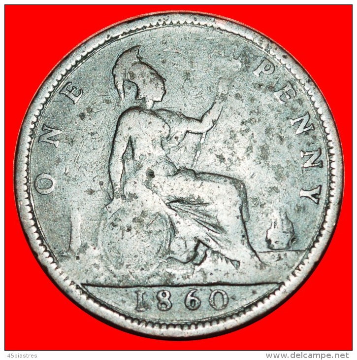 * MISTRESS OF SEAS: UNITED KINGDOM &#9733; PENNY 1860 SHIP! LOW START&#9733;NO RESERVE! VICTORIA(1837-1901) - D. 1 Penny