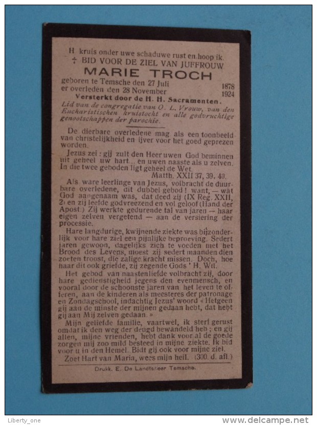 DP Marie TROCH Temsche 27 Juli 1878 - 28 Nov 1924 ( Zie Foto´s ) ! - Religion & Esotérisme